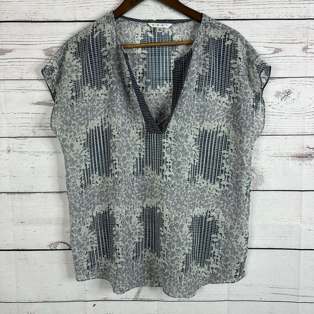 CAbi 278‎ Blouse Womens Medium Blue Chiffon Boxy Light Weight Office Chiffon Top